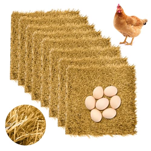 Hamiledyi 8 Pcs Chicken Nesting Pads 12"x12" Artificial Grass Rug Carpet Synthetic Turf Mat Washable Chicken Coop Bedding Laying Garden Lawn Indoor/Outdoor Bedding for Chicken Hen Small Pets(Brown) - size: 8 Pcs Brown