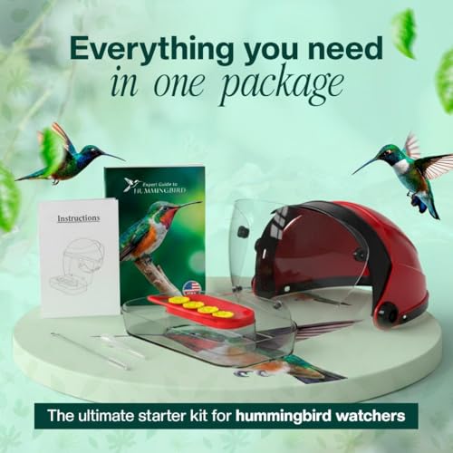 HummViewer Wearable Hummingbird Hat Feeder - Humm Viewer Mask, Helmet Feeder for Head with Face Shield, Bird Viewing Experience for Men & Women Includes Expert Guide