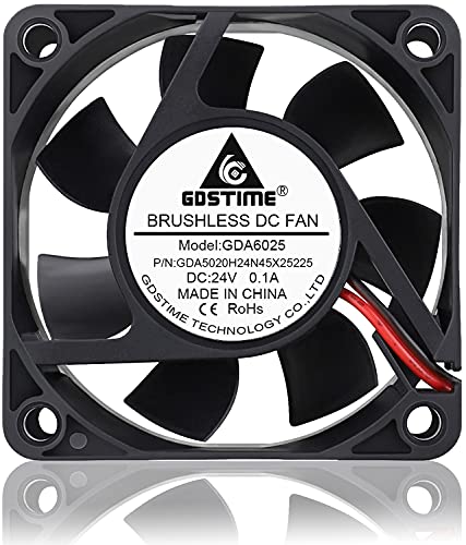 GDSTIME 60mm x 60mm x 25mm 2Pin DC 24V Brushless Cooling Computer Case Fan | 4500 RPM, 6025, 60x60x25mm, Replacement Fan for Refrigerator, Wire Welder, Inverter - size: 60x25mm
