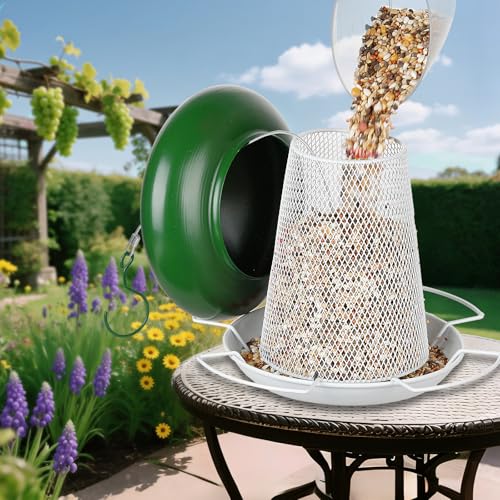 Bird Feeder, Heavy Duty Metal Bird Feeders for Outdoor Hanging | Wild Birdfeeder, 3LB Capacity, 4 Perches, Sturdy, Cute Mushroom Shape, For Outside Garden Yard - color: Green