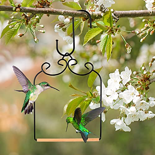 2 Sets Hummingbird Swing, Metal Frame with Wooden Dowel and S Hook | Bird Perch Accessory, Fits Most Feeders, Arched Metal Frame, Natural Dowel Rod, Easy Hang S Hook