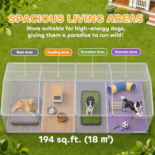 PawHut Outdoor Dog Kennel, 20' x 10' x 7', Waterproof Roof for Large Dogs | Heavy Duty Galvanized Chain Link Pet Enclosure, 2 Secure Lock for Chicken, Duck - size: 240.0"L x 240.0"W x 84.0"H