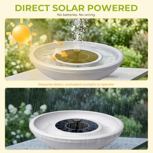 Solar Fountain Bird Bath for Outside Gray 12.5" Ground Level Bird Bath Tabletop Water Bowl with 6 Nozzles Bird Bath Bubbler for Hummingbird Wild Birds Outdoors Garden Patio Lawn Decor