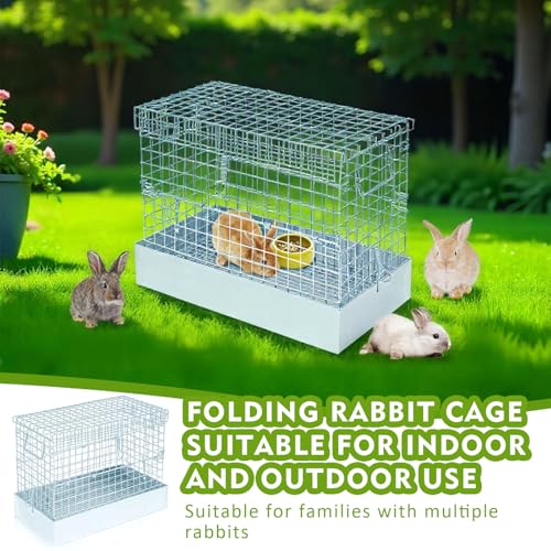 DoubleFill Folding One Hole Rabbit Transport Cage, Portable 18 x 10 x 14 in Rabbit Carrier with Tray and Handles for Travel Temporary Housing Indoor Outdoor Small Animal Enclosure - color: Sliver, size: 18.9"L x 14.0"W x 4.1"H