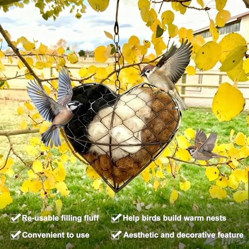 Handmade Alpaca Fiber Bird Nesting Heart, Refillable Birds Haven Heart Shape Hummingbird Nesting, Birds Nests Material Holder, Winter Fowl Gifts Animal Hummingbirds Lovers Home Garden Yard