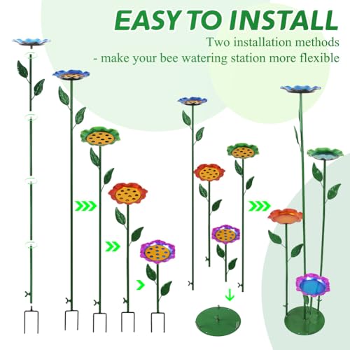 dreamysoul 4 Pack Bee Watering Station, Colorful Metal Bee Bath with Flower Design for Garden Yard - color: Colorful-a