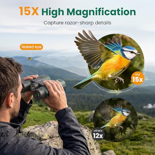 Aurosports 15x56 Binoculars for Adults High Powered for Bird Watching Green | Low Light Vision, 22mm Large View, Hunting, Hiking, Travel, Stargazing, Professional FMC BAK4 Prism, Gifts for Men
