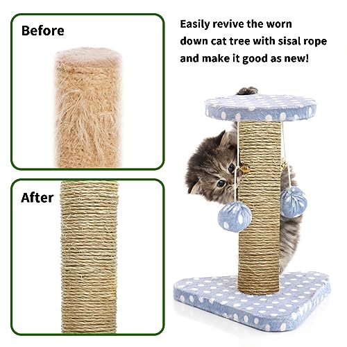 1/6 Inch Natural Sisal Rope, 164-Feet, 50m, for Cat Scratching Post, Tower, DIY Hemp Twine, Replacement, Sisal Fiber, Biodegradable, 4mm Diameter - color: Natural, size: 1/6 inch by 164 feet