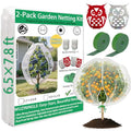Large Garden Bird Netting with Zipper & Drawstring, 2 Pack 6.5x7.8 ft Plant Protection Cover for Trees/Shrubs, w/4 Reflective Tapes & 2 Securing Straps - size: 6.5×7.8 ft