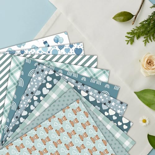24 Sheets 160GSM Baby Boy Scrapbook Paper, 11.8 x 11.8 Inch Double-Sided Rainbow Bears Plaid Polka Dot Patterns for Junk Journals, DIY Card Making, Photo Albums, Gift Wrapping - color: Blue Baby Boy