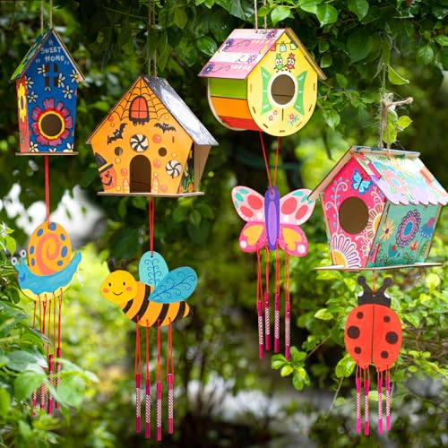 8 Pack Bird House & Wind Chime Kits, Birdhouse DIY Crafts for Kids 4-12 | Summer Arts and Craft for Children, Buildable Birdhouses Boy Girl to Build, Birthday Valentine's Day Gift 3+