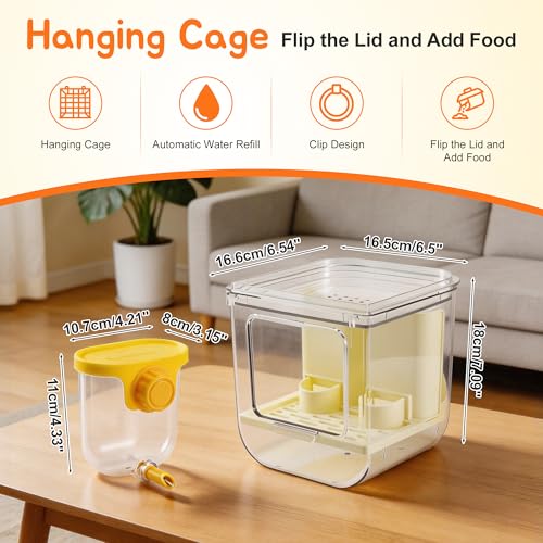 No Mess Bird Feeder Water Dispenser Set, Yellow, 1 Set | Multifunctional Seed Feeder, Easy Cleanup Bird Cage Accessories - color: Beige, Yellow