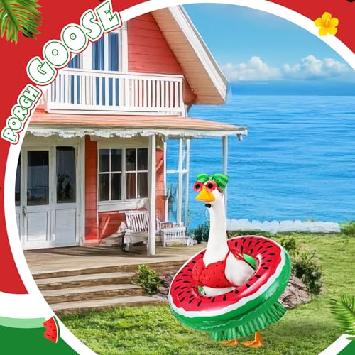 Bikini Porch Goose Outfits with Sunglasses and Swimming Tube for 23" Summer Goose Costume Garden Patio Statue Decor(Watermelon) - style: Watermelon