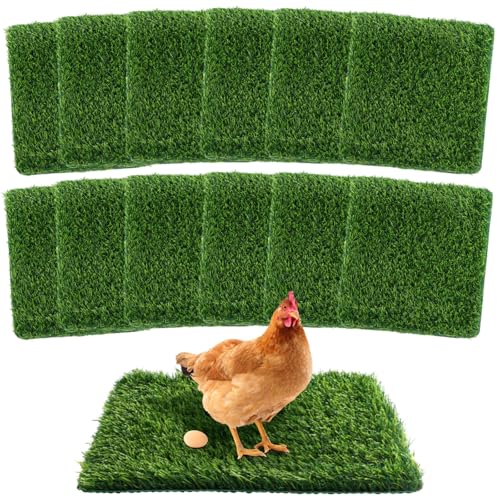 Homaisson 12PCS Chicken Nesting Box Pads, 12'' x 12'' x 1.2'' Artificial Turf Mats, Washable Fake Grass, Nesting Pads for Bedding Grass Rugs for Chicken Coops