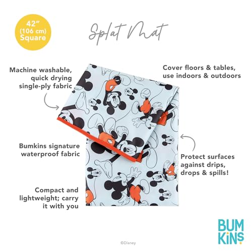 Bumkins Disney Baby Splat Mat for Under High Chair, Babies Toddlers Eating Mess Mat, Waterproof Reusable Cloth for Arts and Crafts, Play Mat for Kids, Floor or Table, Fabric 42inx42in, Mickey Mouse - color: C3 Mickey Mouse