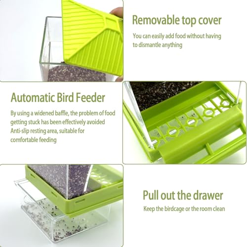 Automatic No Mess Bird Feeder Water Dispenser Set | Acrylic Transparent Parakeet Cage Accessories Bird Feeder and Waterer in Cage for Small and Medium Cockatiel Finche - color: Green + Green