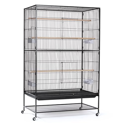 Prevue Hendryx Pet Products Wrought Iron Flight Cage - Big Rolling Bird Cage for Parakeets, Cockatiels, Conures, Lovebirds, Canaries, Finches, Parrotlets, & Caiques, 5 Ft - X-Large, Hammertone Black - color: Black, size: 37.0"L x 23.0"W x 60.0"H