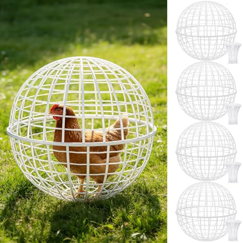 Leinuosen 4 Pack Chicken Ball Cage Movable Mesh Rabbit Coops Plastic Detachable Rolling Safety Hutch Prevents Dog Bites Horse Trampling for Bird Duck Outdoor(White) - color: White