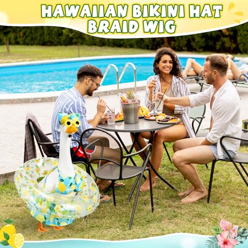 Bikini Porch Goose Outfits with Sunglasses and Swimming Tube for 23" Summer Goose Costume Garden Patio Statue Decor(Lemon) - style: Lemon