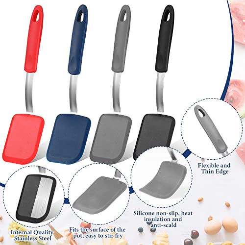 Gejoy 4 Pcs Silicone Cookie Spatula Turner Mini Brownie Spatula Flexible Silicone Spatulas Nonstick Cookware Heat Resistant No Scratch Flipper Baking Utensils for Egg Pancake(Gray, Blue, Black, Red) - color: Gray, Blue, Black, Red