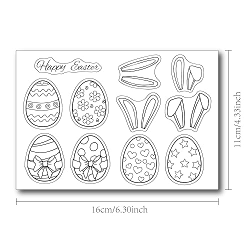 Happy Easter Clear Stamps for Card Making Decoration, Easter Eggs with Bunny Ears Silicone Stamps for Scrapbooking Easter Eggs Hunting Rubber Stamps for Journaling Photo Album Decor