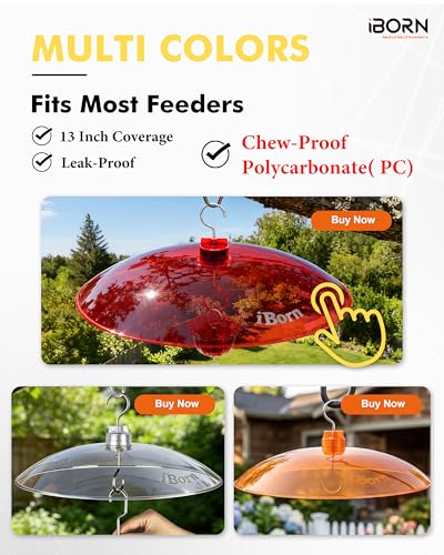 iBorn 13-inch Hummingbird Feeders Baffle, Weather Guard, for Hanging Bird Feeder for Outdoors Rain Guard, Chew-Proof Polycarbonate, Pack of 2, Red - size: 13" Baffle,2 Pack