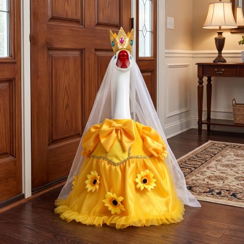 Porch Goose Statue with Princess Outfits - Cute Resin Goose Figurine with Yellow Princess Dress and Crown, Waterproof Weather Resistant Garden Decor for Patio Lawn Room, Gift for Women Goose Lovers - color: Yellow Princess Set