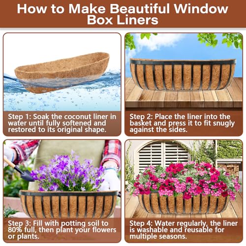 4PCS 36 Inch Natural Trough Coco Coir Liners Planters Replacement, Pre-Formed Window Basket Coconut Coir Fiber Liner for Garden Window Flower Box Pots, Fence Trough Planter, Wall Planter Basket - size: 36inch