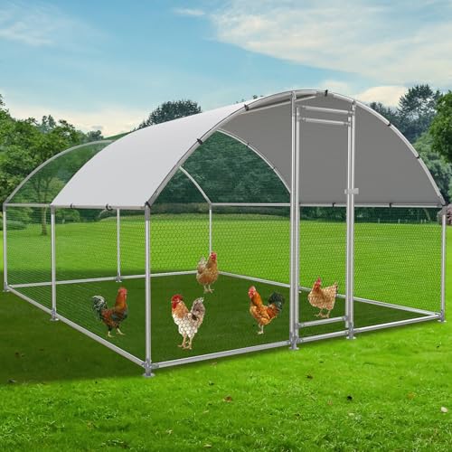 NUGRIART Large Metal Chicken Coop, Outdoor cage Run with Waterproof and Anti-UV Cover, Dome Roof Walk-in Poultry Cage Rabbit Duck House for Outside, Backyard and Farm. - size: 156.0"L x 120.0"W x 78.0"H