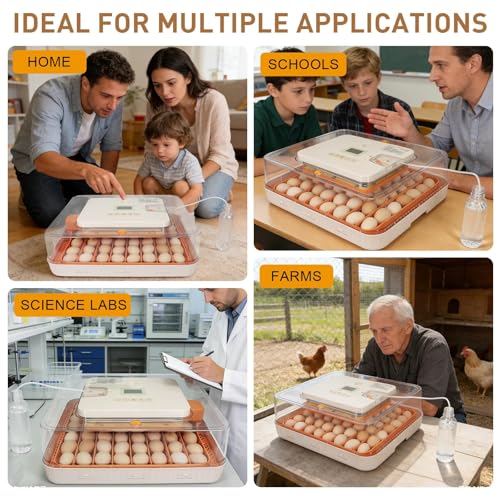 Gen IV – 56 Egg Fullly Automatic Incubator, 2026 Upgraded Design, Intelligent Sensor-Based Humidity & Temp Control, Chick Separator, Custom Days, Adjustable Auto Turning & Stop, Flexible Egg Spacing - size: 56 egg-orange