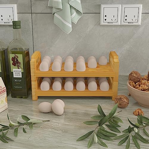 Bamboo Egg Holder Countertop - Stackable Design for Fresh Eggs, Farmhouse Egg Tray Storage Display Rack, Kitchen Counter Top Organizer Wooden Egg Stand, Fits Quail, Duck, Turkey, Chicken Eggs (Luxury) - style: Luxury