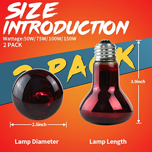 LUCKY HERP 50W Reptile Heat Lamp Bulbs 2 Pack, Reptiles & Amphibians Infrared Basking Spot Lamp, Heat Light Bulb for Turtle, Bearded Dragon, Lizard - color: Infrared Basking Light Bulb, size: 50 Watts