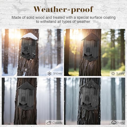 VIREESR Bat House for Outdoors, Castle 3-Chamber Bat Box, 100-Capacity | Cedar Wooden Bat House, Bat Boxes for Outside for Tree, 3 Chamber Design to Attract Bats, Weather-Resistant, Black - size: Black