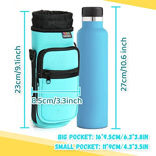 Nuovoware Water Bottle Carrier Bag, 25oz/32oz, Blue-green | Adjustable Shoulder Hand Strap, 2 Pocket, Neoprene Sleeve, For Hiking Travelling Camping - color: Blue-green, size: 25-32 Ounces - Standard