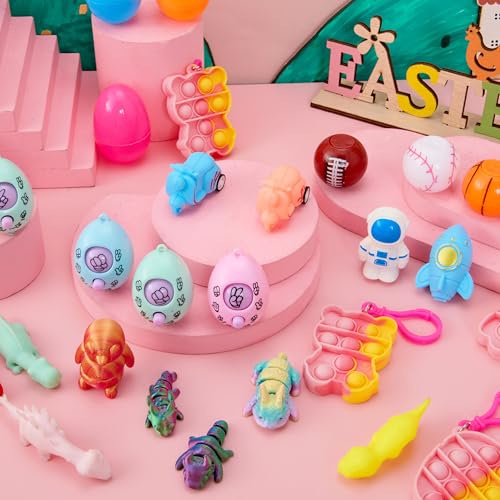JJOYIN 24 Pcs Prefilled Easter Eggs with Assorted Toys, Filled with Easter Toys, Easter Basket Stuffers for Kids, Easter Egg Hunt , Classroom Prize Supplies - style: mix