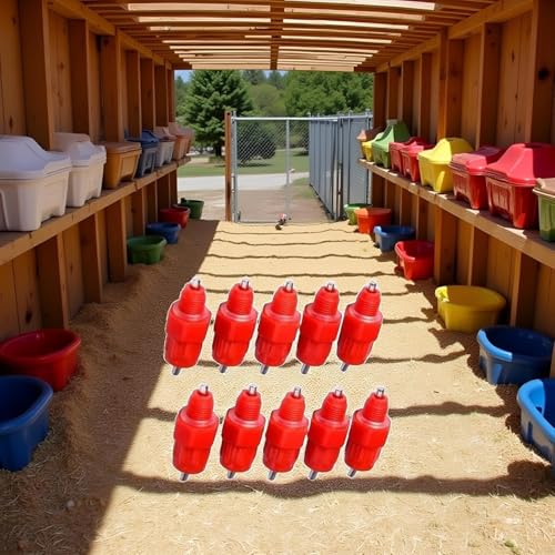 10 Pcs Red Automatic Poultry Easy Installation Watering Nipples Chicken Drinkers,Poultry Feeding and Watering Supplies,Easy to Clean and Store Chicken Waterer Nipples