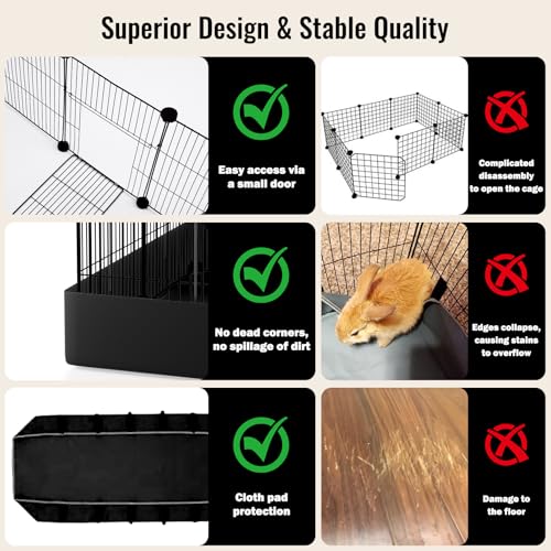 PAWING 12 Panels Small Animal Playpen with Waterproof Mat - Durable Metal Wire Yard Fence for Guinea Pigs, Kittens, Hamsters, Hedgehogs - Indoor & Outdoor Pet Cage - style: 12-Panel Metal with waterproof mat