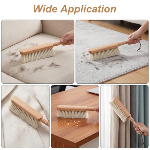 2pcs Horse Hair Brush Horsehair Bristles Duster Horse Hair Brush with Wood Handle Counter Brushs for Furniture, Drafting, Patio, Bed, Fireplace, Hand Broom, Dust Brushs