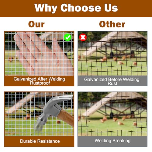 Hardware Cloth 1/2in 48in x100ft Hot Dip Galvanized Rust Resistant Welded Wire Mesh,Chicken Wire Fence Garden Plants Fencing,Chicken Coop Rabbit Poultry Critters Metal Cage Roll