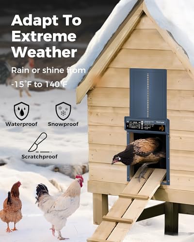 Automatic Chicken Coop Door Solar Powered, LCD Display, Timer & Light Sensor, 20-m Remote Control,Electirc Door,4 Modes, USB Rechargeable Battery, Light Blue