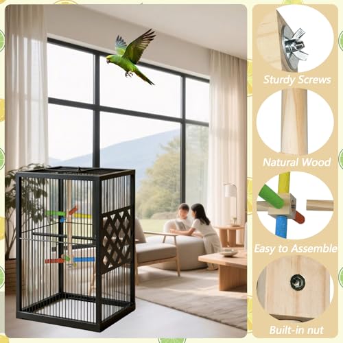 Double Layer Bird Play Gym with 360° Rotating Perch & Exercise Wheel - Interactive Training Stand for Small & Medium Parrots, Parakeets, Cockatiels, Lovebirds