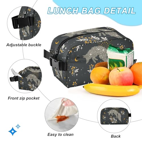 Magical Fox Stars Moons Boho Backpack with Lunch Bag, School Backpack for Teens Boys Girls Kids Travel Backpacks Set - color: Green