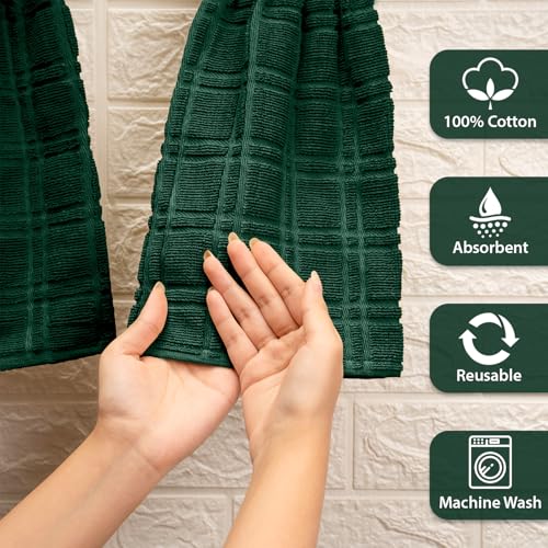 Blue Needles Hanging Kitchen Towels - Forest Green 100% Cotton Solid Kitchen Tie Towel, Set of 2 Hand Dish Cloth with Hanging Loops 9 x 17 Inches, Absorbent, Super Soft, and Fast Drying Home Essential - color: Forest Green