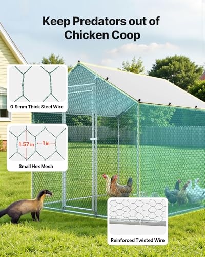 VEVOR Metal Chicken Coop, 6.56x6.56x6.56ft Large Walk-in Chicken Runs with Cover, Spire Roof Hen House Enclosure with Security Lock, Outdoor Duck Rabbit Cage Poultry Pen for Backyard, Farm, Yard - size: 78.7"L x 78.7"W x 78.7"H