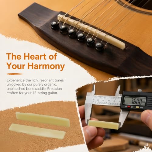 Miwayer 2 Pack 12 String Acoustic Guitar Unbleached Bone Saddle, Guitar Bridge Saddles, Cut from Whole Bones, 76x3x13mm - color: 12 String Acoustic Saddle 76mm 2 Pack