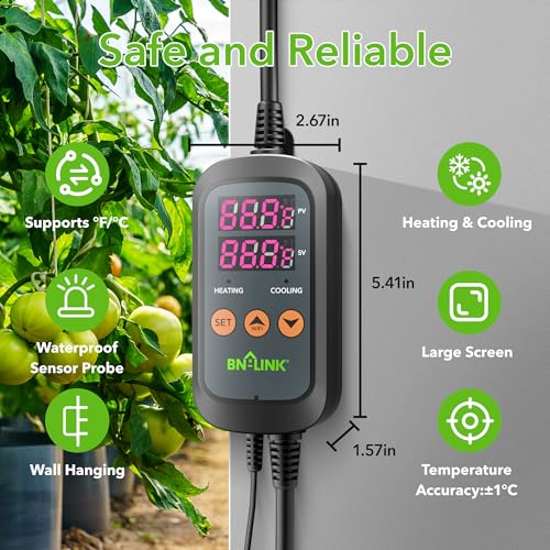 BN-LINK Temperature Controller Dual Thermostat Outlet for Heating Cooling | 2-Stage Outlet Digital Temp Controller Plug for Reptiles Aquarium Carboy Homebrew Breeding Fermenter, -58-230℉, 15A/1875W - style: T10
