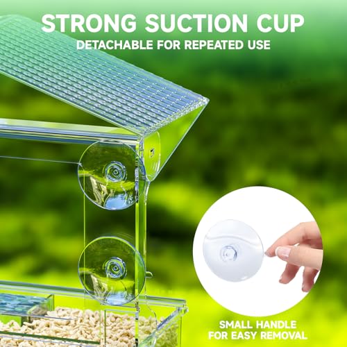 Acrylic Window Bird Feeders with Strong Suction Cups for Cats,Kid and Birds Lovers Gifts,Clear Bird Feeder for Window Viewing,Large Window Mount Birdfeeder,Birds House for Outdoors,Balcony