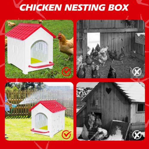 Waterproof Plastic Chicken Nesting Box & Compact Hen House for Coop | Comes with Washable Nesting Pad, Easy-Clean Spacious Nesting Box, Suitable for Hens, Ducks, Rabbits & Backyard Poultry - color: Red