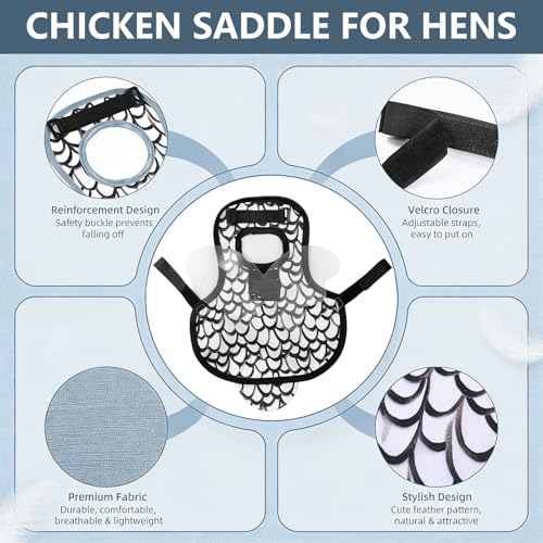 3-Pack Chicken Saddle for Hens, Back Protector with Removable Wings | Replaceable Oxford & clear wing covers protect hens’ back and wings from rooster mating, pecking and feather loss