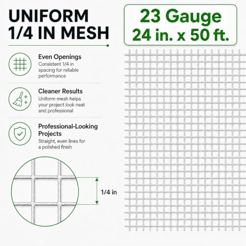 GoldPeak Hardware Cloth 1/4 inch Wire Mesh 24 inch x 50 Foot 23 Gauge | Hot-dip Galvanized After Welding, Wire Fence Roll Chicken Coop Wire Rat Wire Aviary Wire Rodent Gopher Wire Snake Fencing - size: 1/4 inch 24'' x 50'